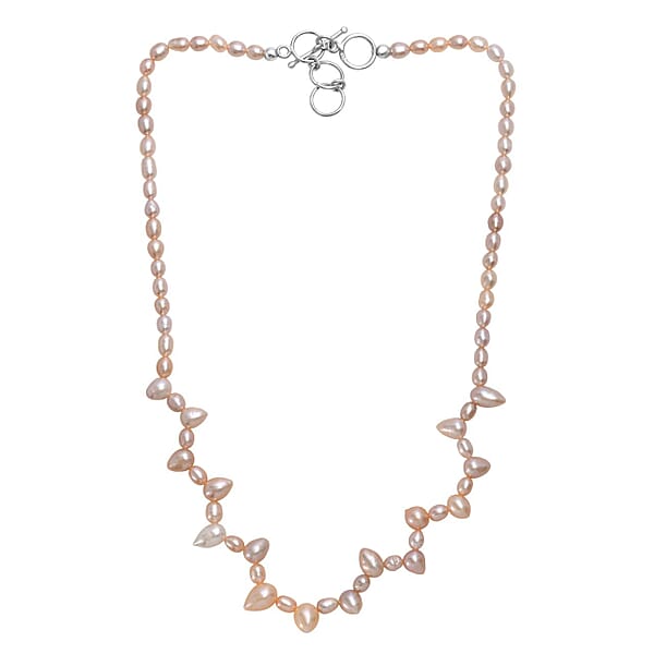 Multi Color Freshwater Pearl Oval And Drop Shape Dancing Necklace In Rhodium Over Sterling Silver 18 Inches