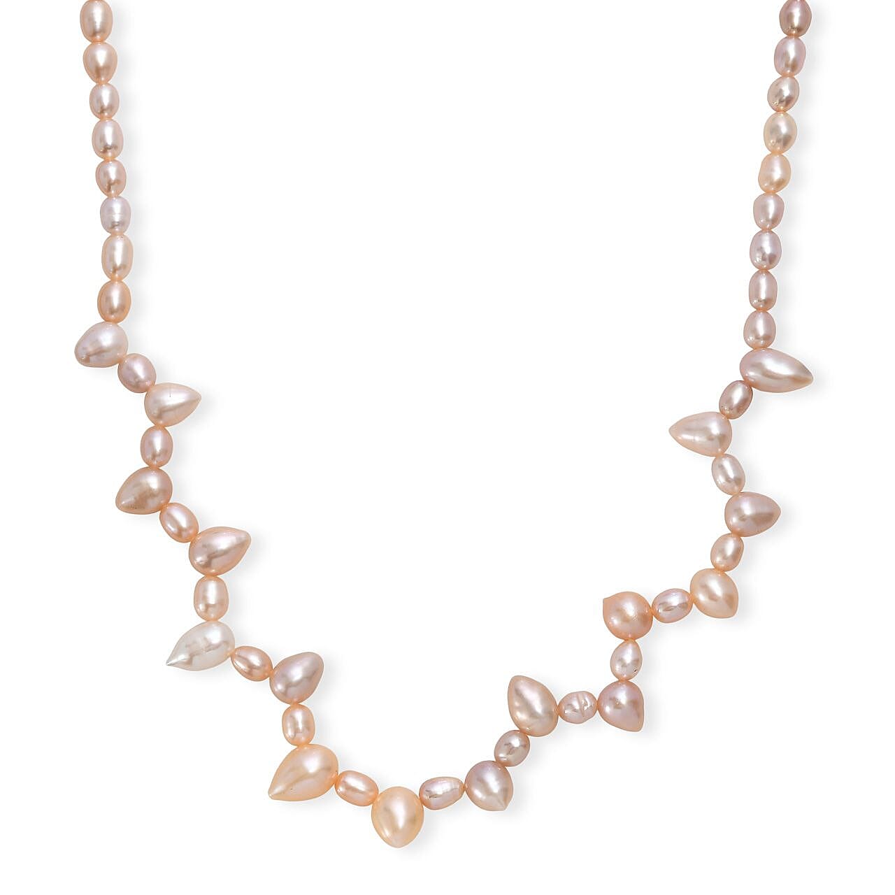 Multi Color Freshwater Pearl Oval and Drop Shape Dancing Necklace in Rhodium Over Sterling Silver 18 Inches
