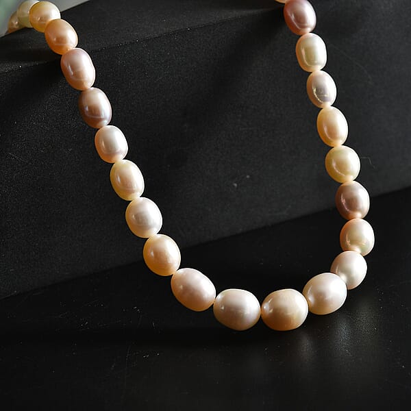 Multi Color Freshwater Pearl Oval Shape Necklace In 18K Vermeil Yellow Gold Over Sterling Silver 18 Inches