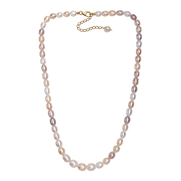 Multi Color Freshwater Pearl Oval Shape Necklace In 18K Vermeil Yellow Gold Over Sterling Silver 18 Inches