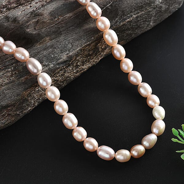 Multi Color Freshwater Pearl Rice Shape Necklace In Rhodium Over Sterling Silver 18 Inches