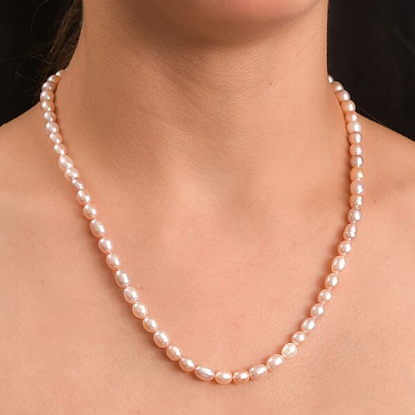 Multi Color Freshwater Pearl Rice Shape Necklace In Rhodium Over Sterling Silver 18 Inches