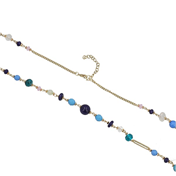 Multi Color Glass Beaded Necklace In Goldtone 36-38 Inches