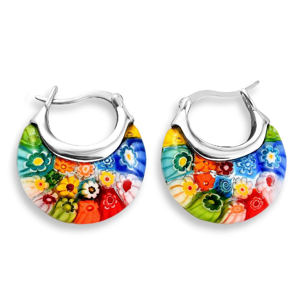 Multi Color Murano Style Basket Earrings in Stainless Steel with Lifetime Guarantee