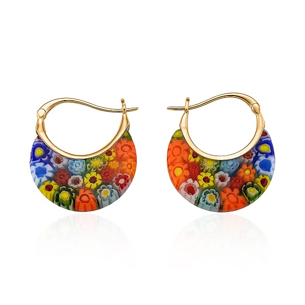 Multi Color Murano Style Solitaire Earrings In 10K Yellow Gold