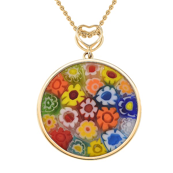 Multi Color Murano Style Solitaire Pendant Necklace In 10K Yellow Gold 18 Inches