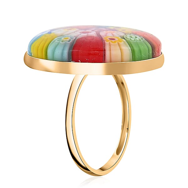 Multi Color Murano Style Solitaire Ring In 10K Yellow Gold
