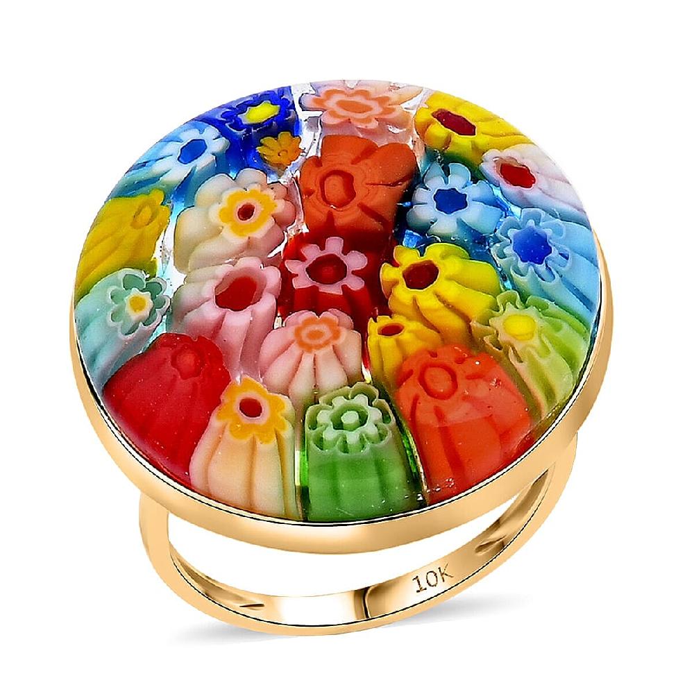 Multi Color Murano Style Solitaire Ring in 10K Yellow Gold