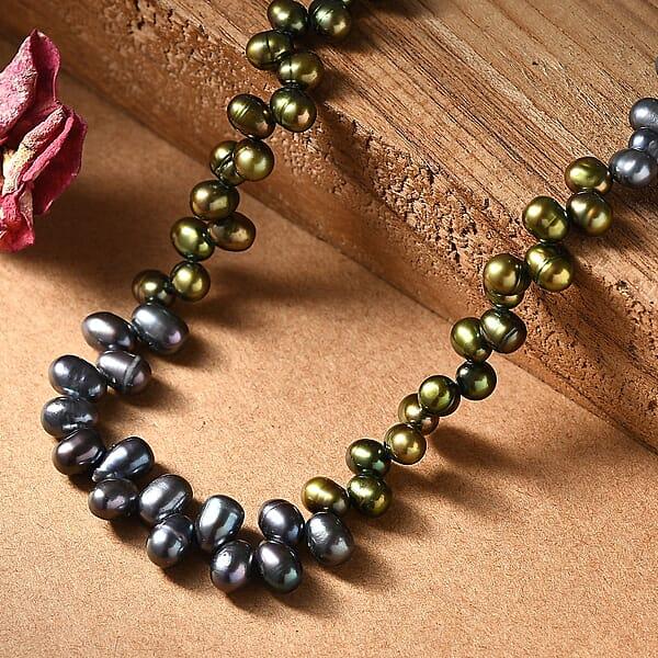 Multi Color Pearl (D) Necklace In Rhodium Over Sterling Silver 18 Inches