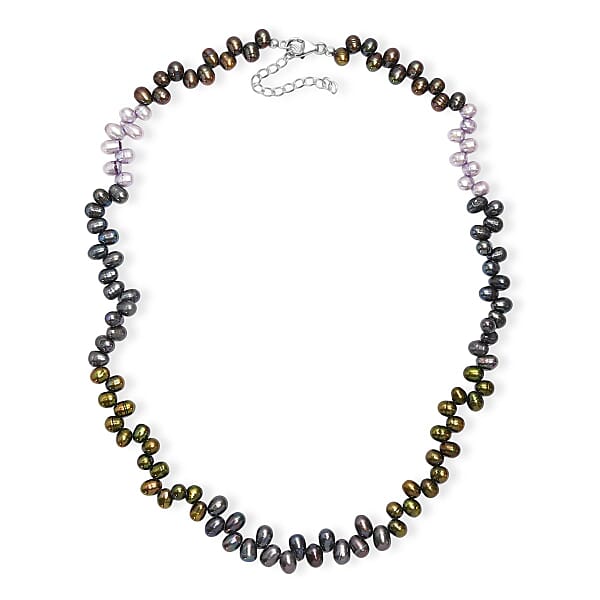 Multi Color Pearl (D) Necklace In Rhodium Over Sterling Silver 18 Inches