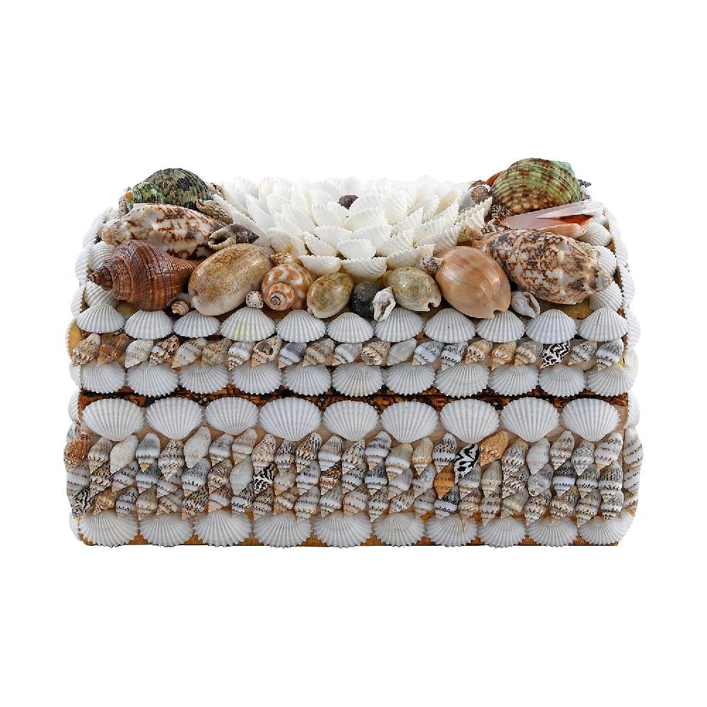 Multi Color Sea Shell Encrusted Treasure Chest Shaped Box