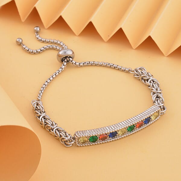 Multi Color Simulated Diamond Bolo Bracelet In Stainless Steel 9.00 Ctw Tarnish-Free Waterproof Sweat Proof Jewelry