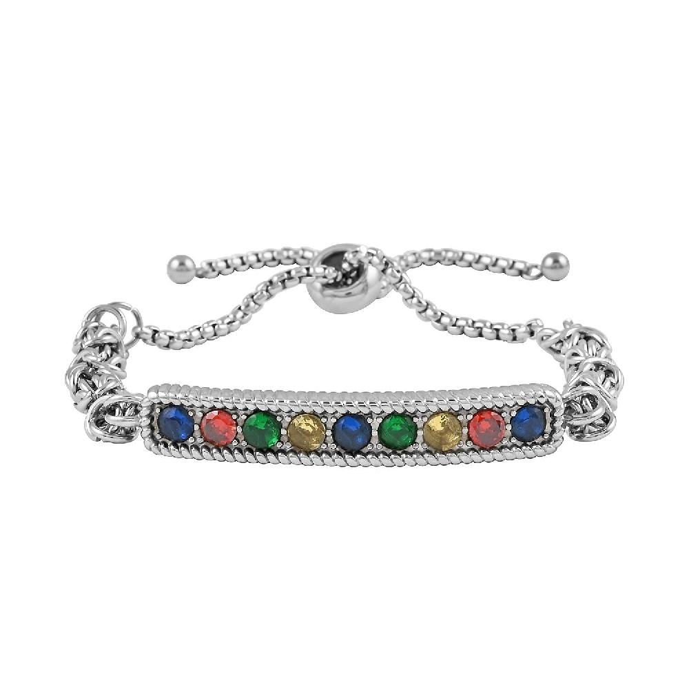 Multi Color Simulated Diamond Bolo Bracelet in Stainless Steel 9.00 ctw Tarnish-Free Waterproof Sweat Proof Jewelry