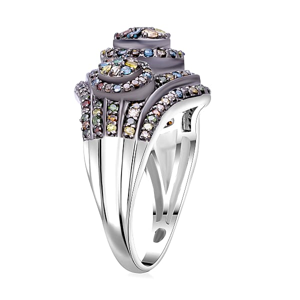 Multi Diamond 1.00 Ctw Floral Majesty Ring In Platinum Over Sterling Silver