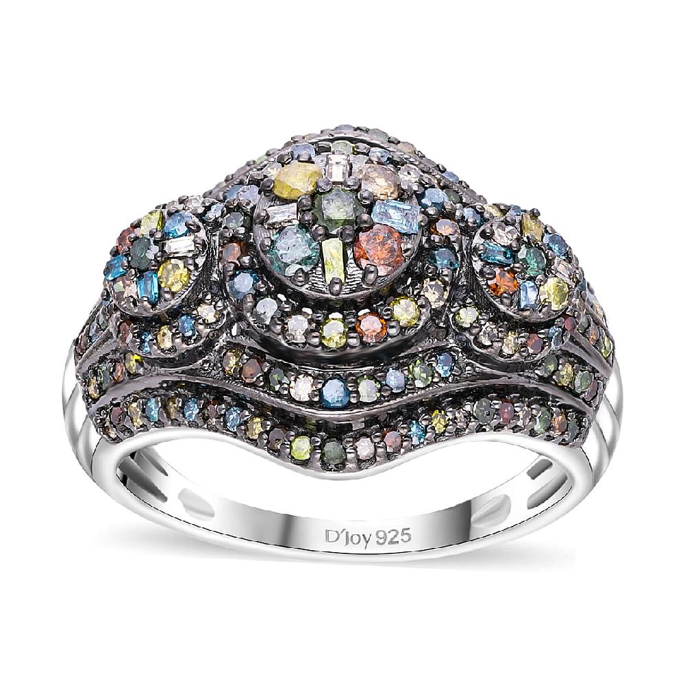 Multi Diamond 1.00 ctw Floral Majesty Ring in Platinum Over Sterling Silver