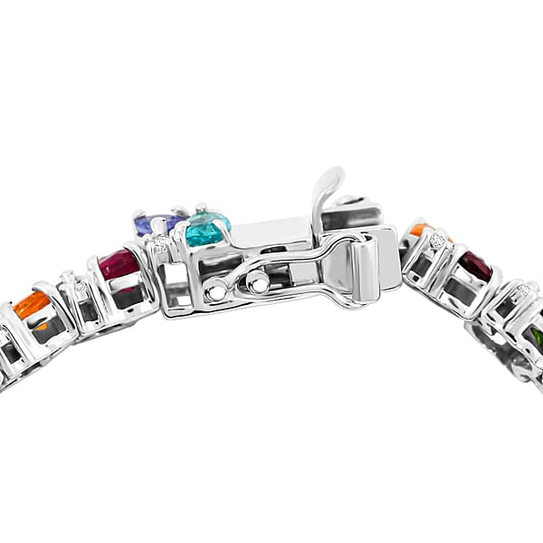 Multi Gemstone 14.00 Ctw Bracelet In Rhodium Over Sterling Silver (6.50 In)