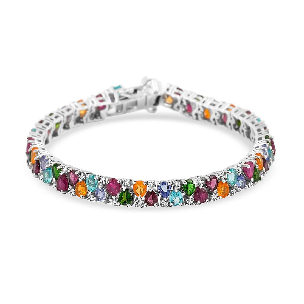 Multi Gemstone 14.00 ctw Bracelet in Rhodium Over Sterling Silver (6.50 In)