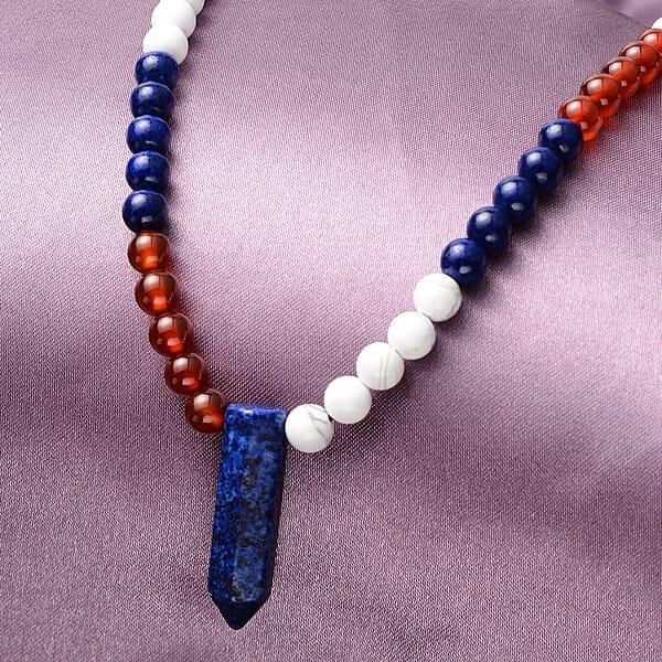 Multi Gemstone 152.00 Ctw Beaded Necklace With Crystal Drop In Stainless Steel 18-20 Inches