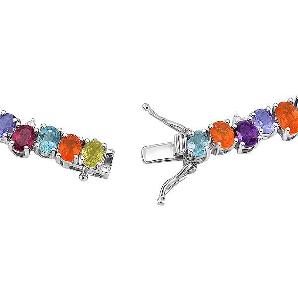 Multi Gemstone 19.20 Ctw Rainbow Cascade Bracelet In Rhodium Over Sterling Silv (8.00 In)