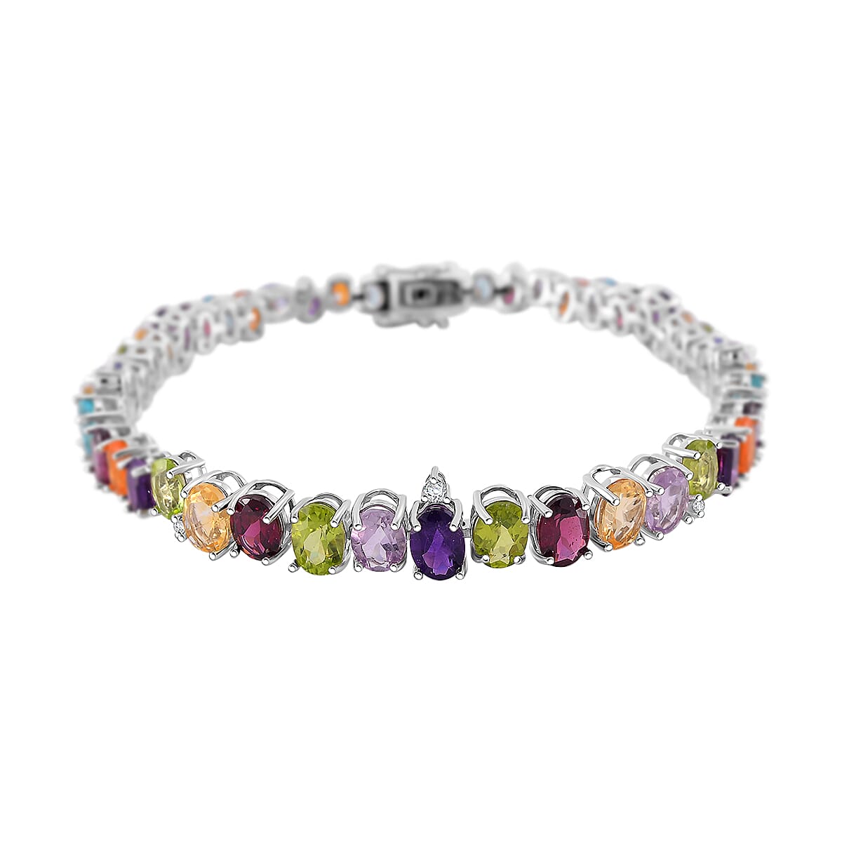 Multi Gemstone 19.20 ctw Rainbow Cascade Bracelet in Rhodium Over Sterling Silv (8.00 In)