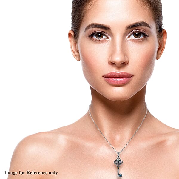 Multi Gemstone 2.50 Ctw Key Pendant Necklace In ION Plated Yellow Gold And Stainless Steel 20 Inches