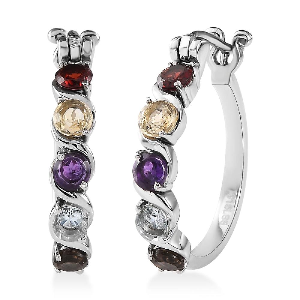 Multi Gemstone 2.80 ctw Hoop Earrings in Stainless Steel