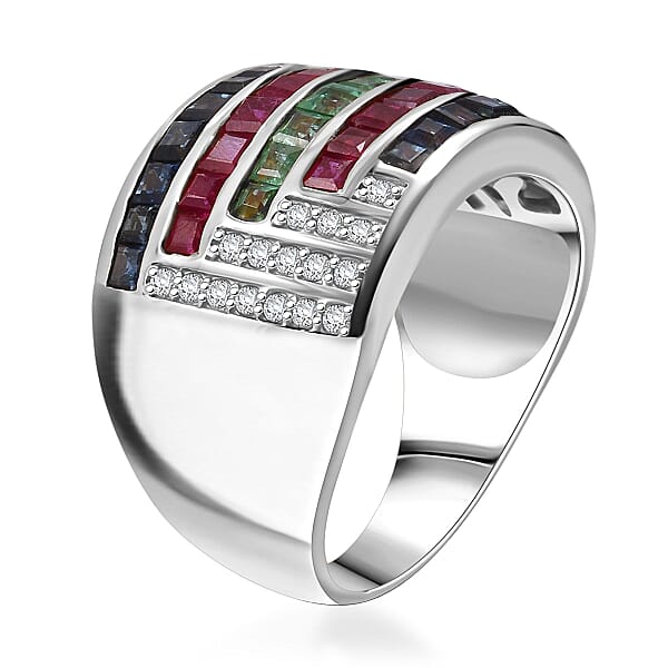 Multi Gemstone 3.20 Ctw Prismatic Symphony Ring In Rhodium Over Sterling Silver