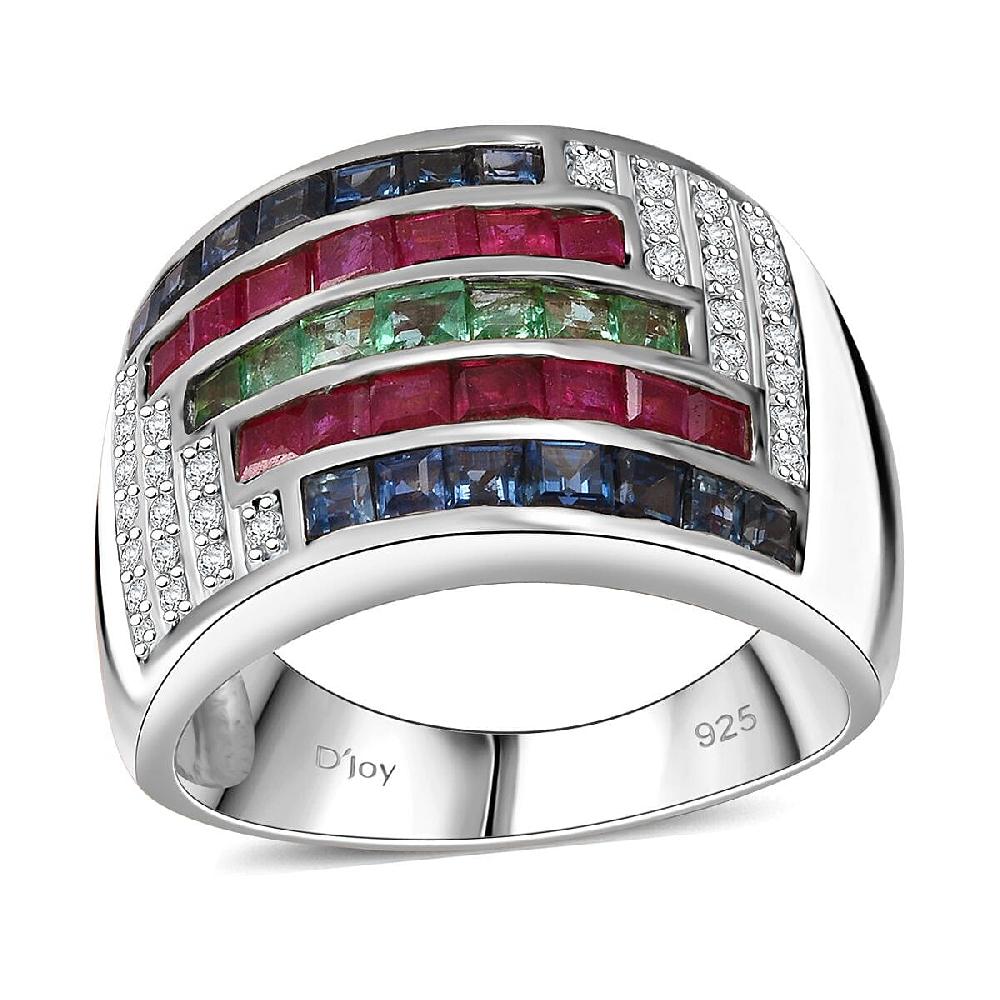 Multi Gemstone 3.20 ctw Prismatic Symphony Ring in Rhodium Over Sterling Silver