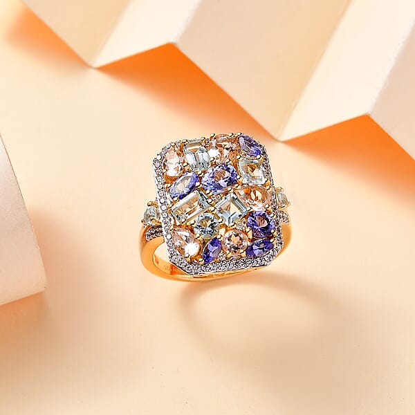 Multi Gemstone 4.10 Ctw Sunlit Oasis Ring In 18K Vermeil Yellow Gold Over Sterling Silver