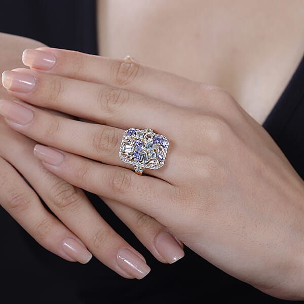 Multi Gemstone 4.10 Ctw Sunlit Oasis Ring In 18K Vermeil Yellow Gold Over Sterling Silver