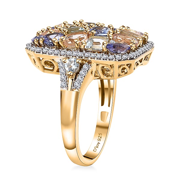 Multi Gemstone 4.10 Ctw Sunlit Oasis Ring In 18K Vermeil Yellow Gold Over Sterling Silver