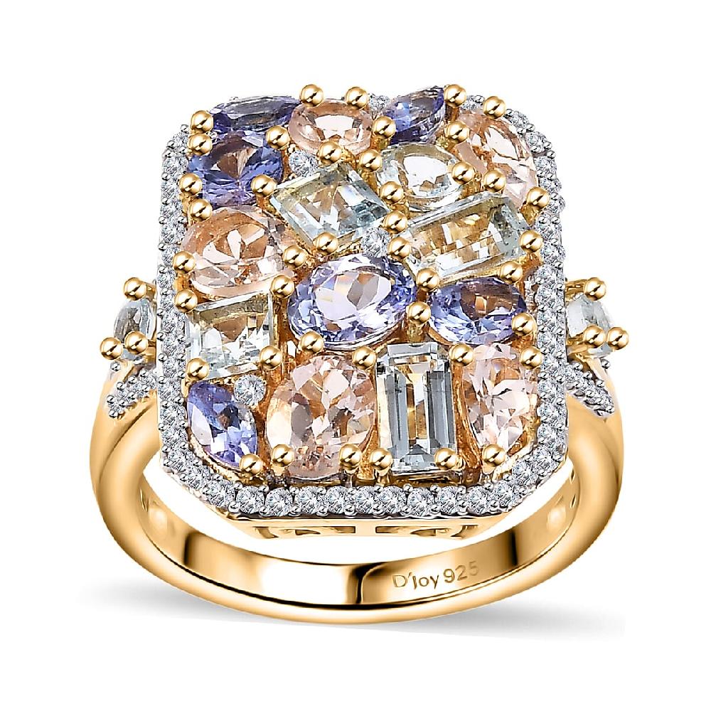 Multi Gemstone 4.10 ctw Sunlit Oasis Ring in 18K Vermeil Yellow Gold Over Sterling Silver