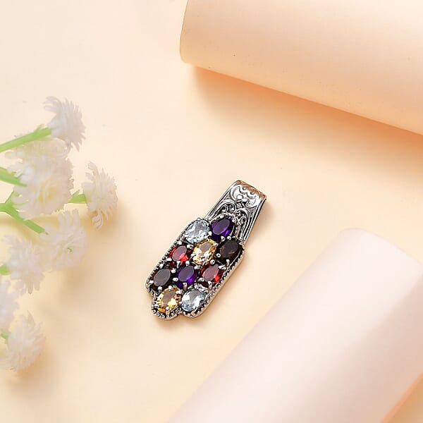 Multi Gemstone 4.60 Ctw Pendant Without Chain In Stainless Steel