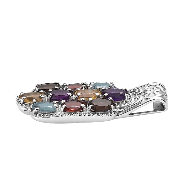 Multi Gemstone 4.60 Ctw Pendant Without Chain In Stainless Steel
