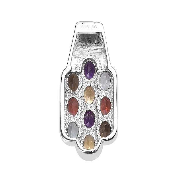 Multi Gemstone 4.60 Ctw Pendant Without Chain In Stainless Steel