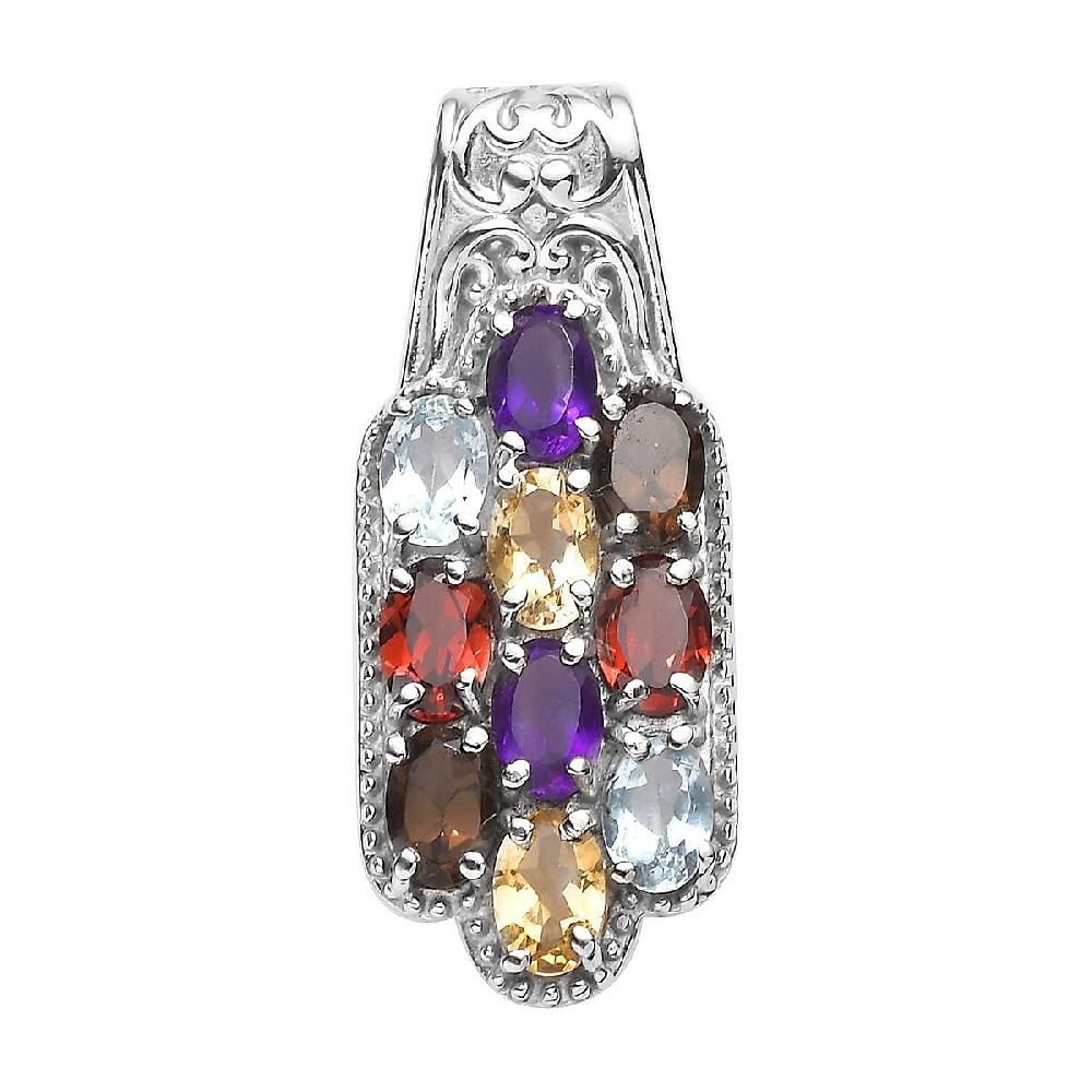 Multi Gemstone 4.60 ctw Pendant without Chain in Stainless Steel