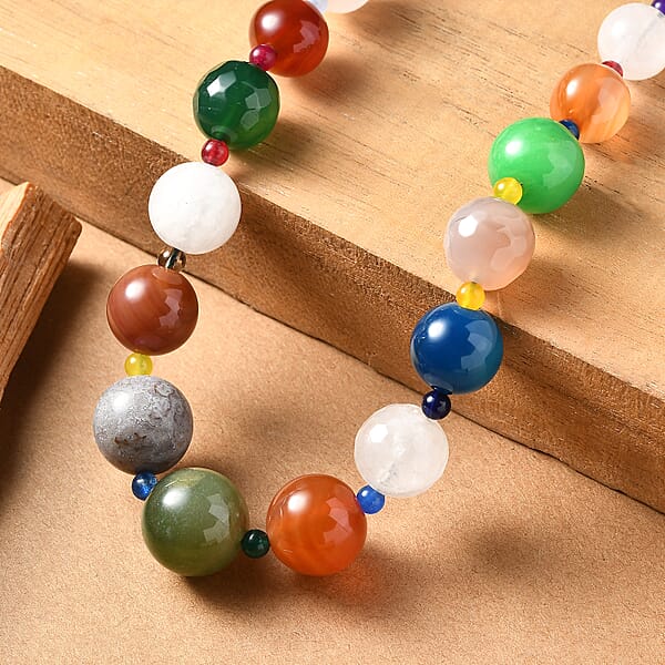 Multi Gemstone 400.00 Ctw Beaded Necklace In Platinum Bond 18 Inches