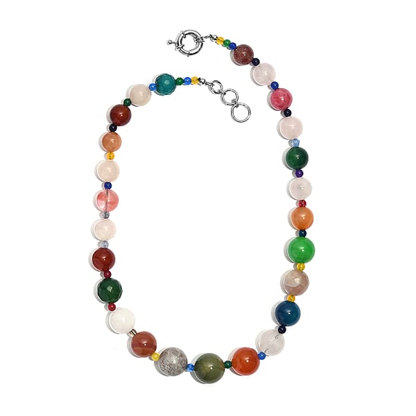 Multi Gemstone 400.00 Ctw Beaded Necklace In Platinum Bond 18 Inches