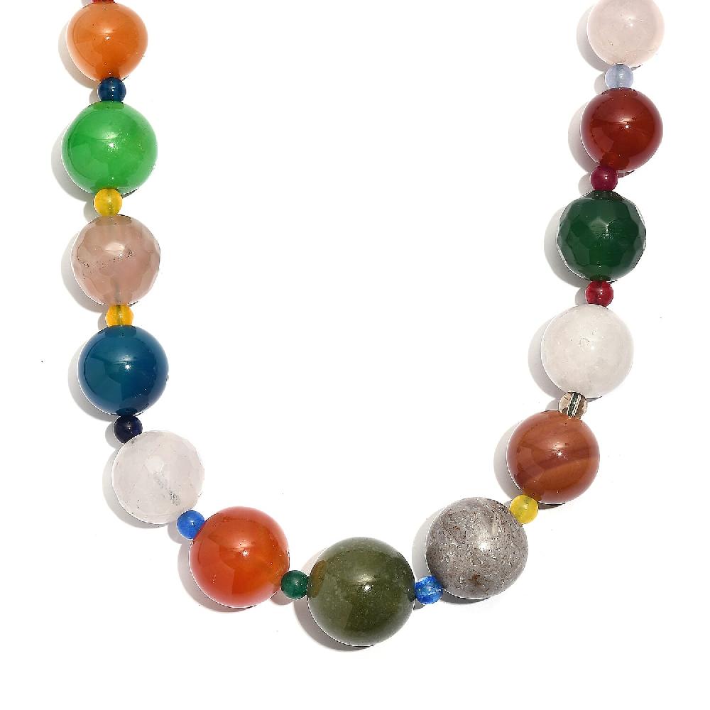 Multi Gemstone 400.00 ctw Beaded Necklace in Platinum Bond 18 Inches