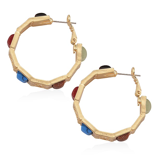 Multi Gemstone 5.00 Ctw Hoop Earrings In Goldtone