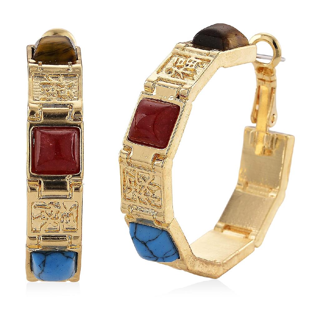 Multi Gemstone 5.00 ctw Hoop Earrings in Goldtone