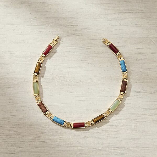 Multi Gemstone 50.00 Ctw Necklace In Goldtone 16.5 Inches