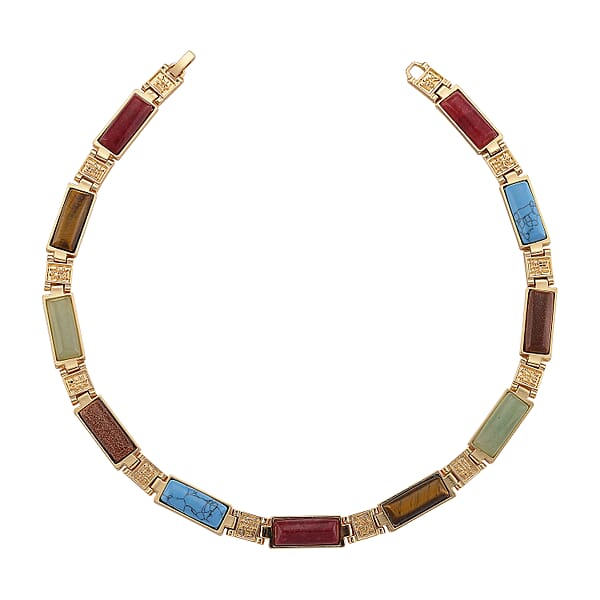 Multi Gemstone 50.00 Ctw Necklace In Goldtone 16.5 Inches