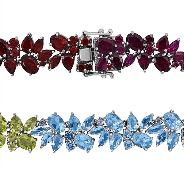 Multi Gemstone 87.35 Ctw Blossom Spectrum Necklace 18 Inches In Rhodium Over Sterling Silver