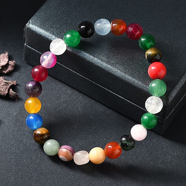 Multi Gemstone 95.00 Ctw Beaded Stretch Bracelet