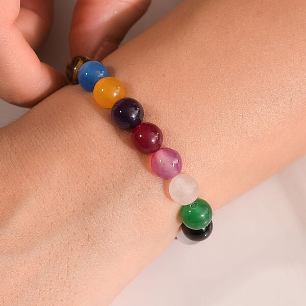 Multi Gemstone 95.00 Ctw Beaded Stretch Bracelet