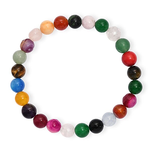 Multi Gemstone 95.00 Ctw Beaded Stretch Bracelet