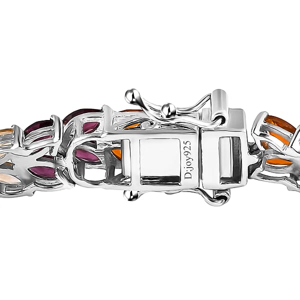 Multi Gemstone Floral Spray Bracelet In Platinum Over Sterling Silver (7.25 In) 18.35 Ctw