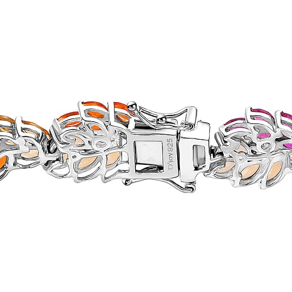 Multi Gemstone Leaf Creeper Bracelet In Platinum Over Sterling Silver (7.25 In) 17.50 Ctw