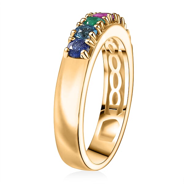 Multi Gemstones And Luxuriant Lab Grown Diamond I1 0.90 Ctw Ring In 18K Vermeil Yellow Gold Over Sterling Silver